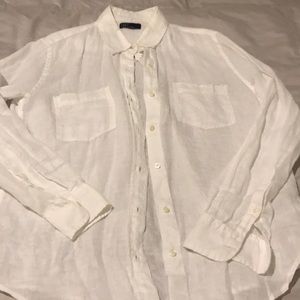 GAP CLASSIC WHITE LINEN BLOUSE SIZE SMALL